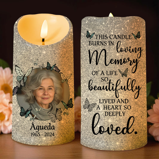 Memorial LED Candle With Butterflies And Loving Message