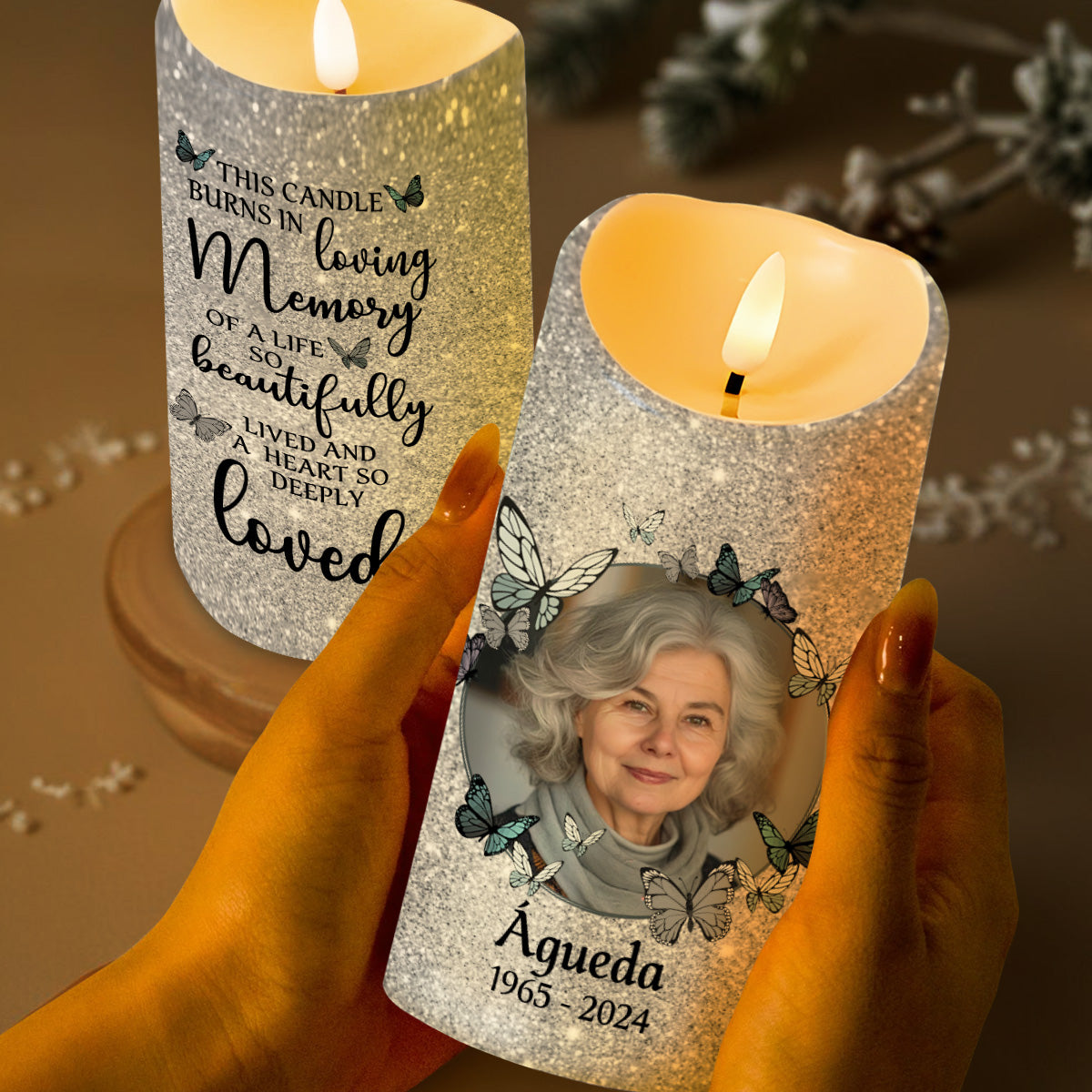 Memorial LED Candle With Butterflies And Loving Message