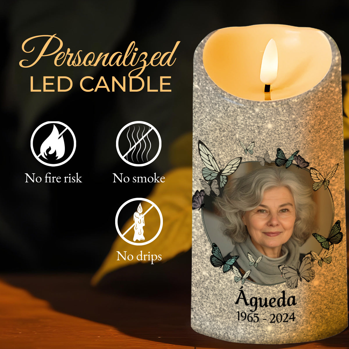 Memorial LED Candle With Butterflies And Loving Message