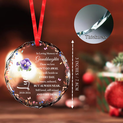 In Loving Memory Granddaughter Memorial Glass Ornament With Flowers