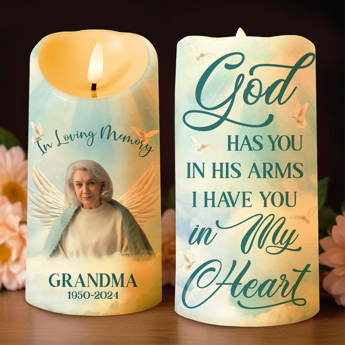 Wrappiness Custom Floral LED Candle - Different Flowers From The Same Garden - Personalized Friendship Gift For Sister, Bestie, BFF - LED Flameless Light Decor