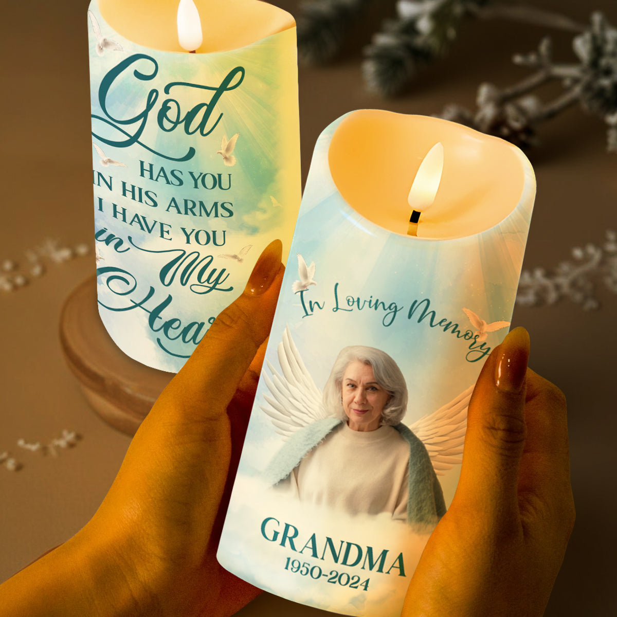 God Has You In His Arms, I Have You In My Heart With Dove And Angel Wings