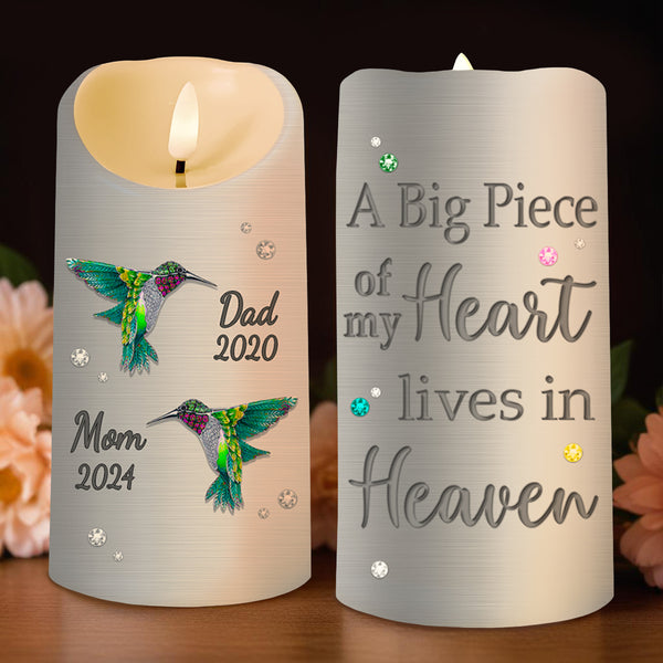A Big Piece of My Heart Lives in Heaven With Hummingbirds - Personalized Custom LED Candle - HME121_LECA