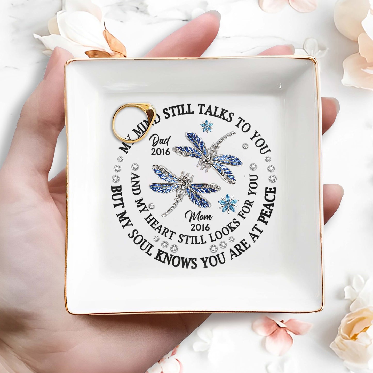 Dragonflies Memorial Custom Jewelry Dish In Memory Of Loved Ones
