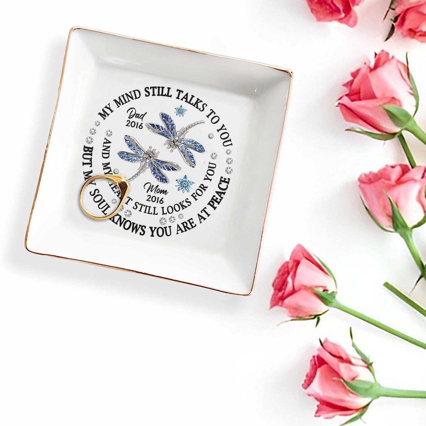 Dragonflies Memorial Custom Jewelry Dish In Memory Of Loved Ones