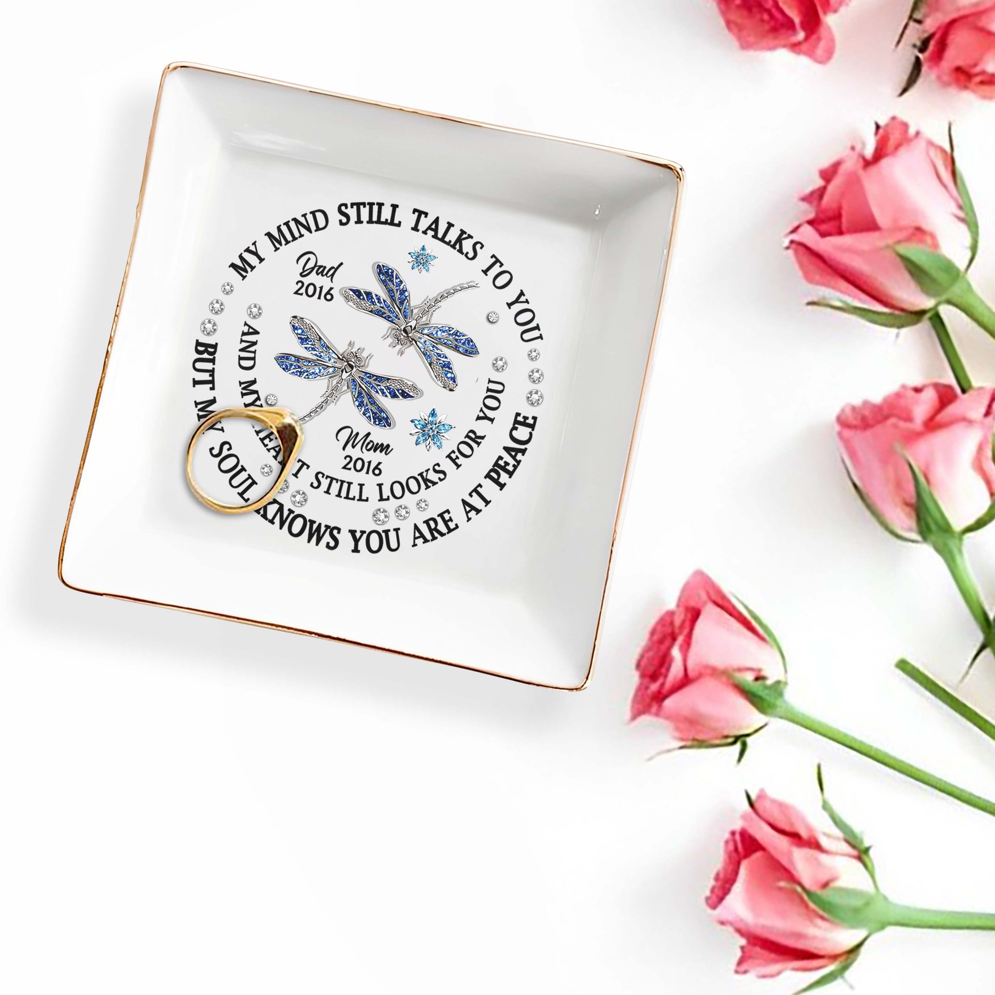 Dragonflies Memorial Custom Jewelry Dish In Memory Of Loved Ones