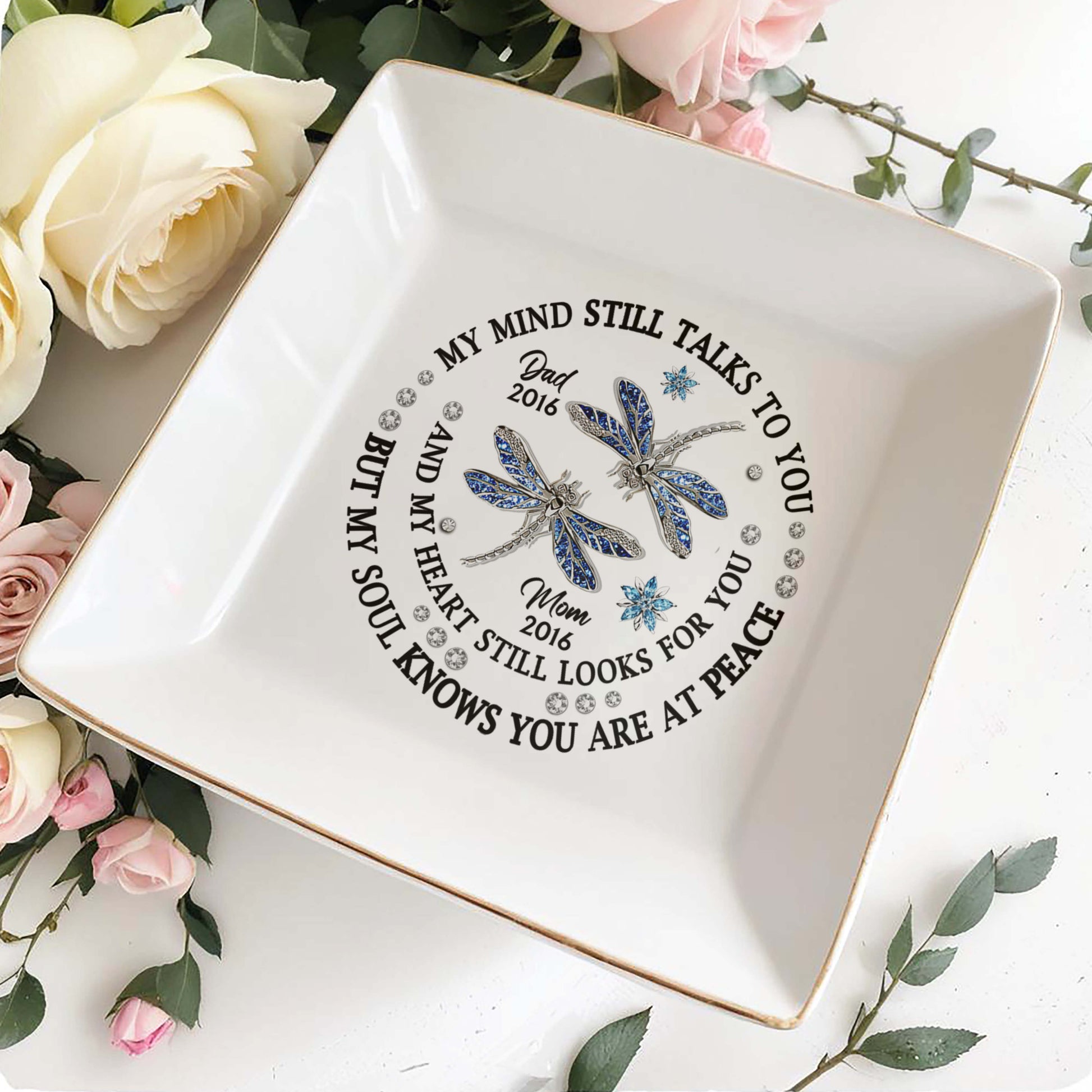 Dragonflies Memorial Custom Jewelry Dish In Memory Of Loved Ones