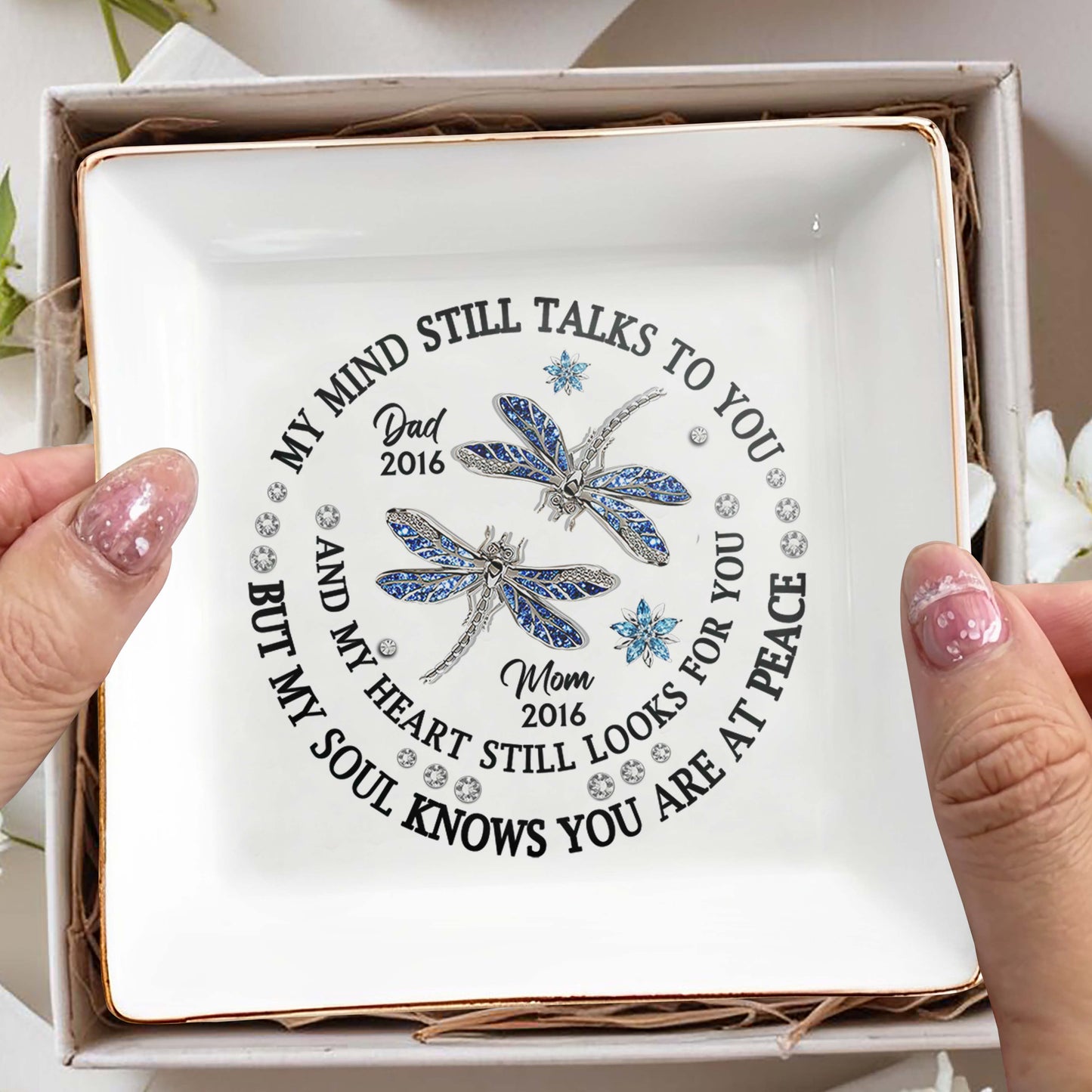 Dragonflies Memorial Custom Jewelry Dish In Memory Of Loved Ones