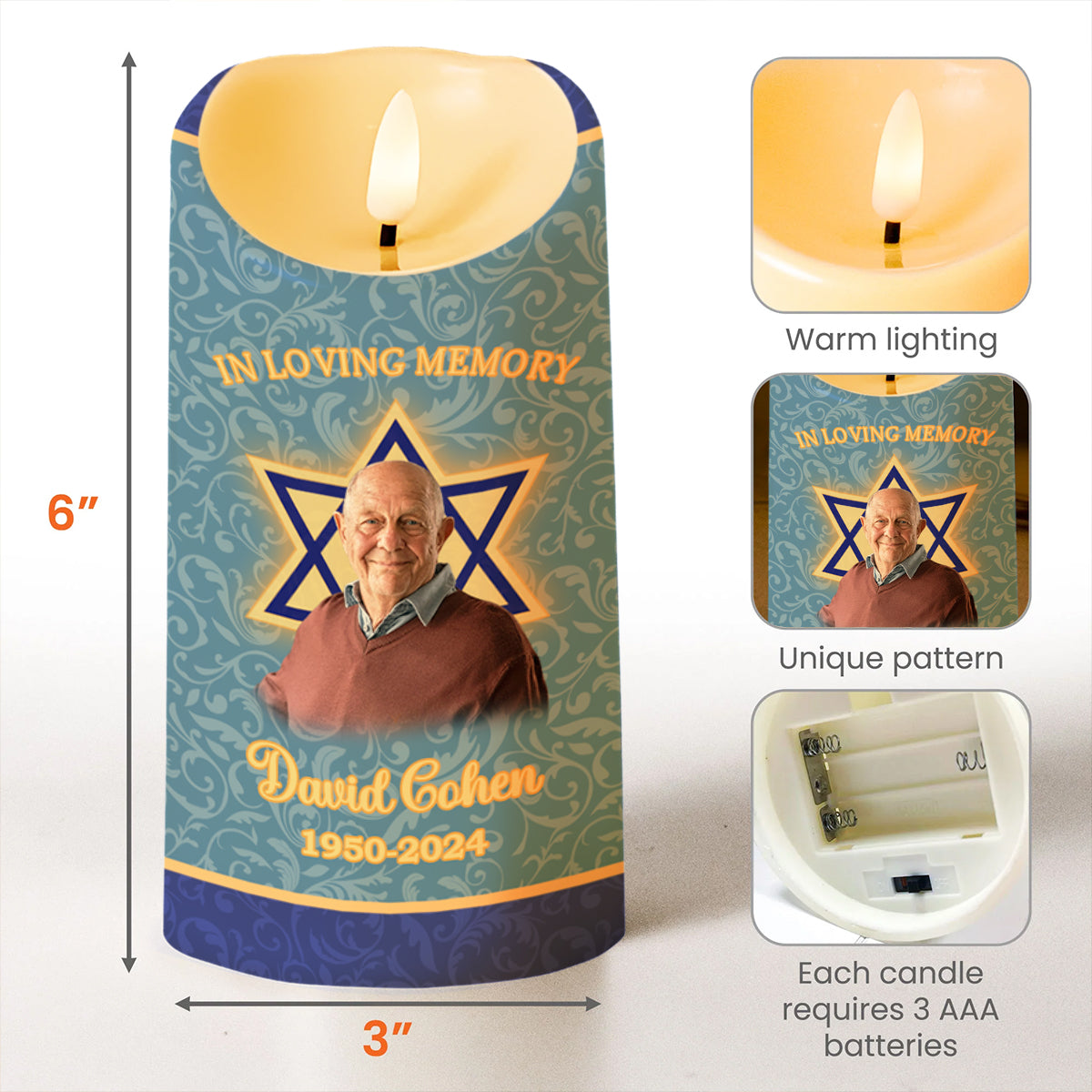 Live On In The Hearts, Star Of David And Butterflies LED Candle