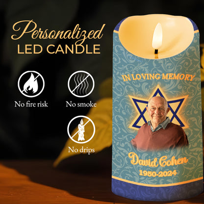 Live On In The Hearts, Star Of David And Butterflies LED Candle