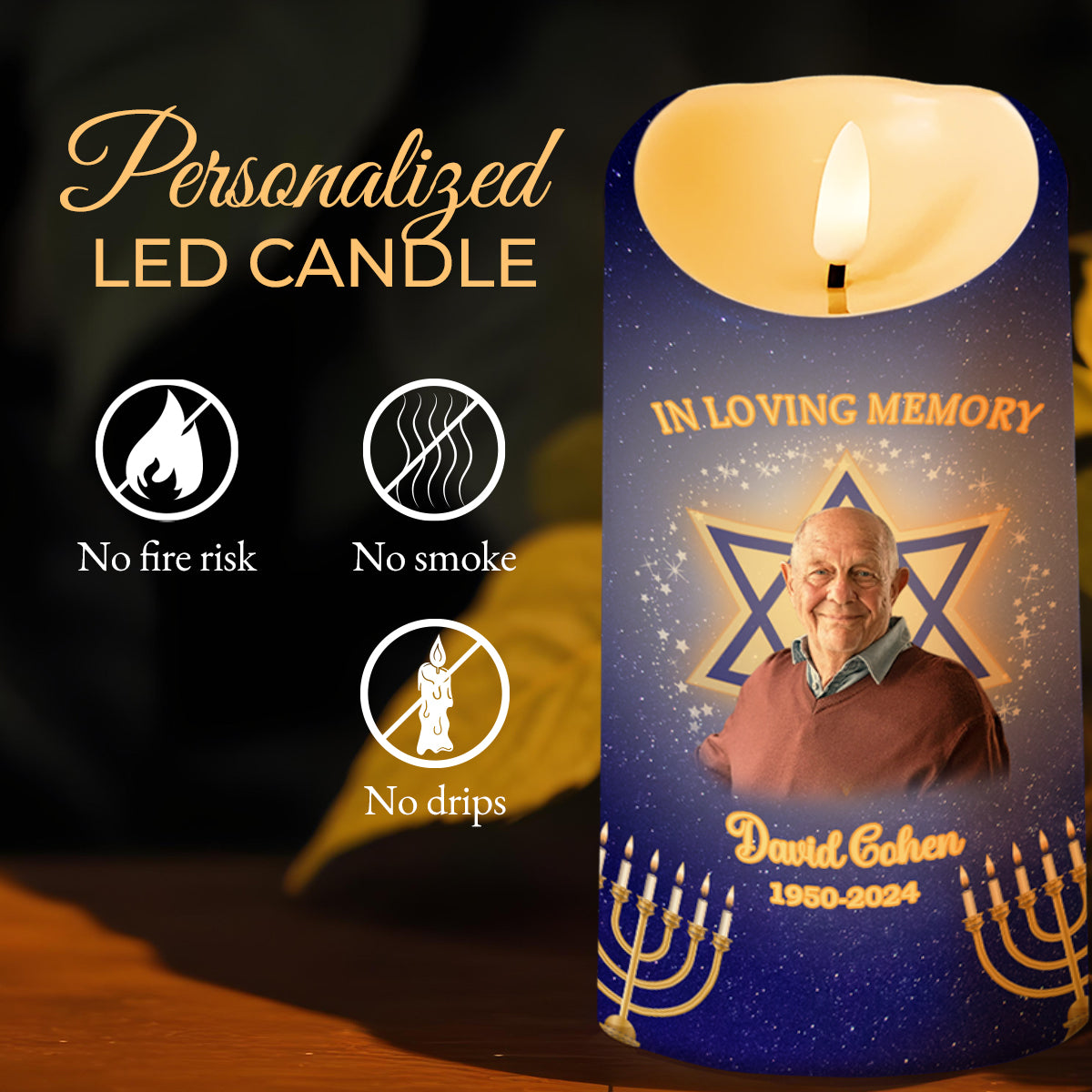 Those We Love, Memorial Star Of David With Candles And Stars