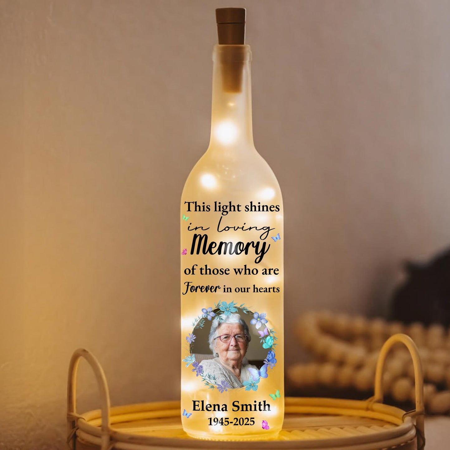 This Light Shines In Loving Memory, Flowers And Portrait