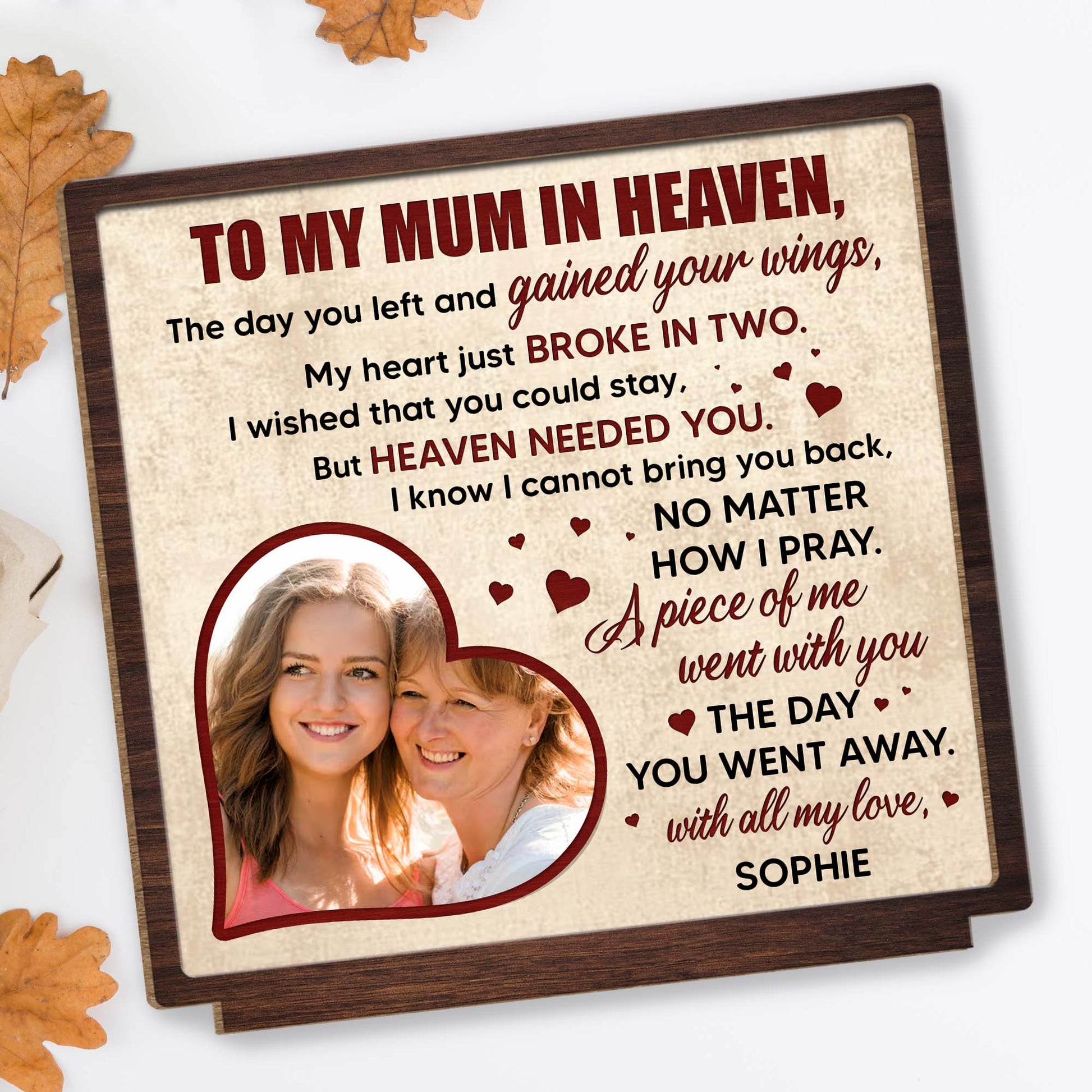 To My Mum In Heaven, Heart And Photo