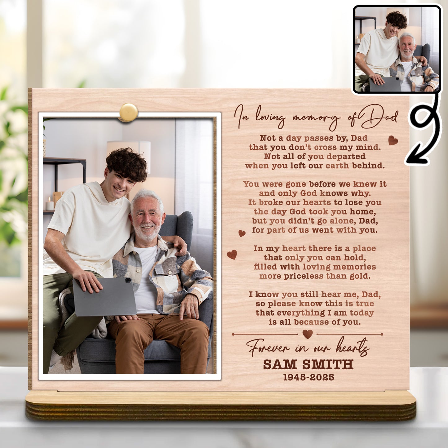 In Loving Memory Of Dad, Heart And Wooden Frame
