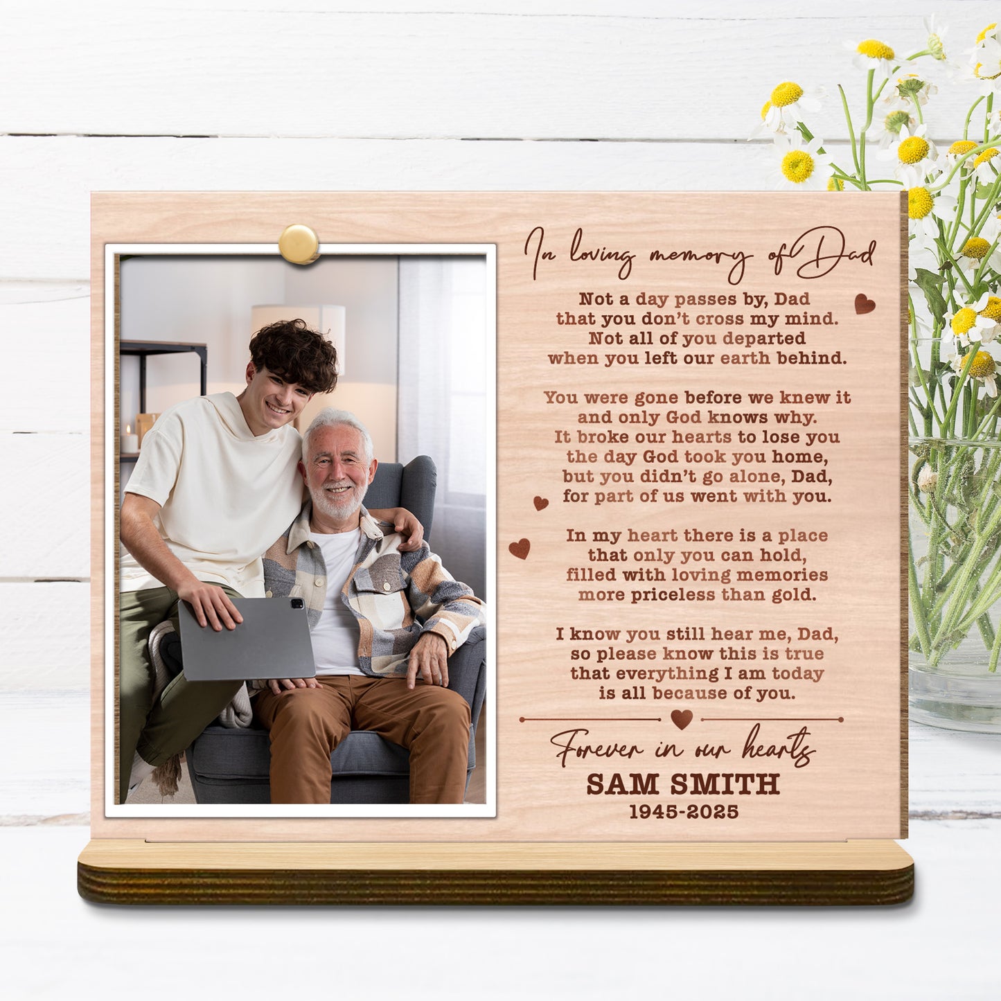 In Loving Memory Of Dad, Heart And Wooden Frame