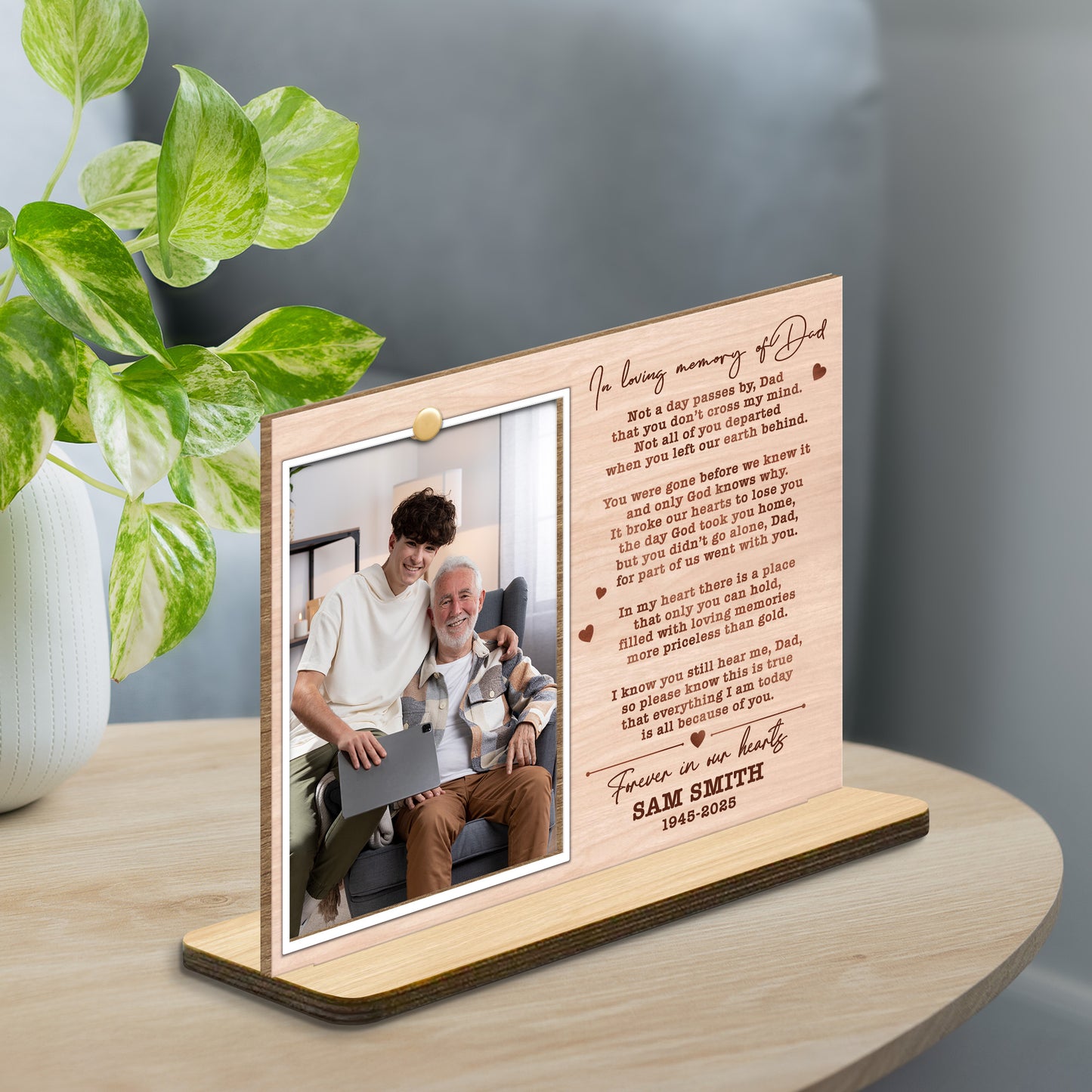 In Loving Memory Of Dad, Heart And Wooden Frame