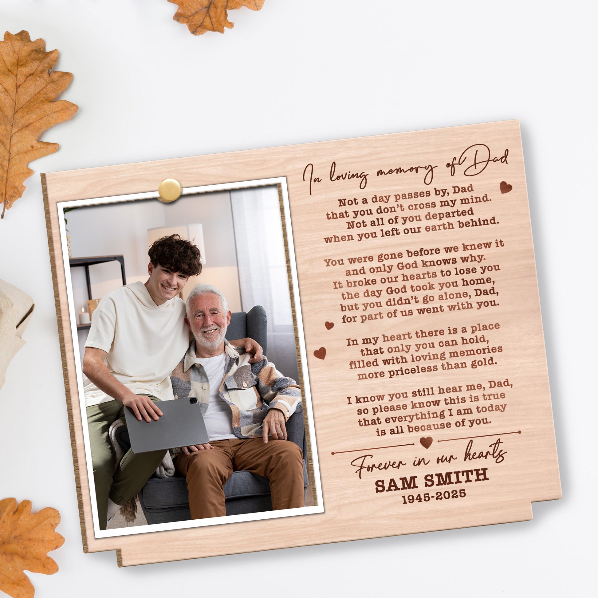 In Loving Memory Of Dad, Heart And Wooden Frame