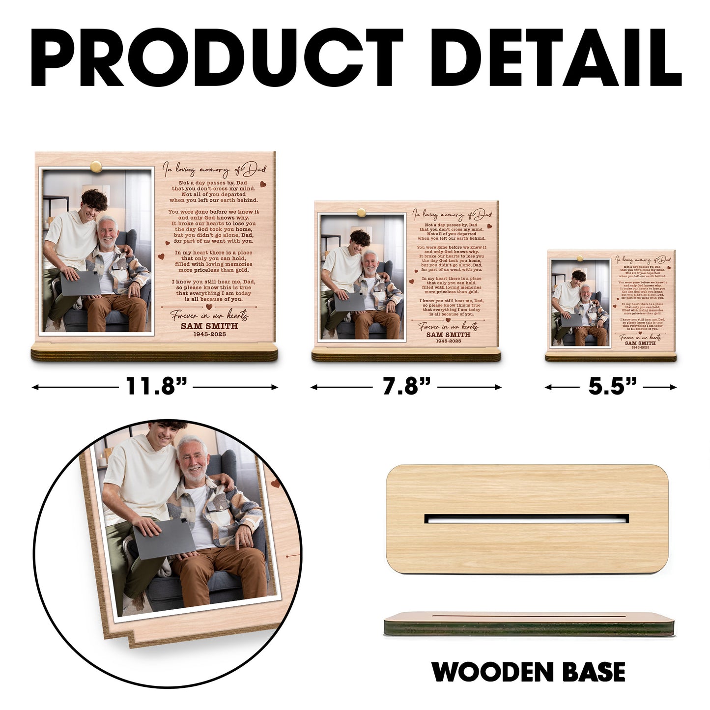 In Loving Memory Of Dad, Heart And Wooden Frame