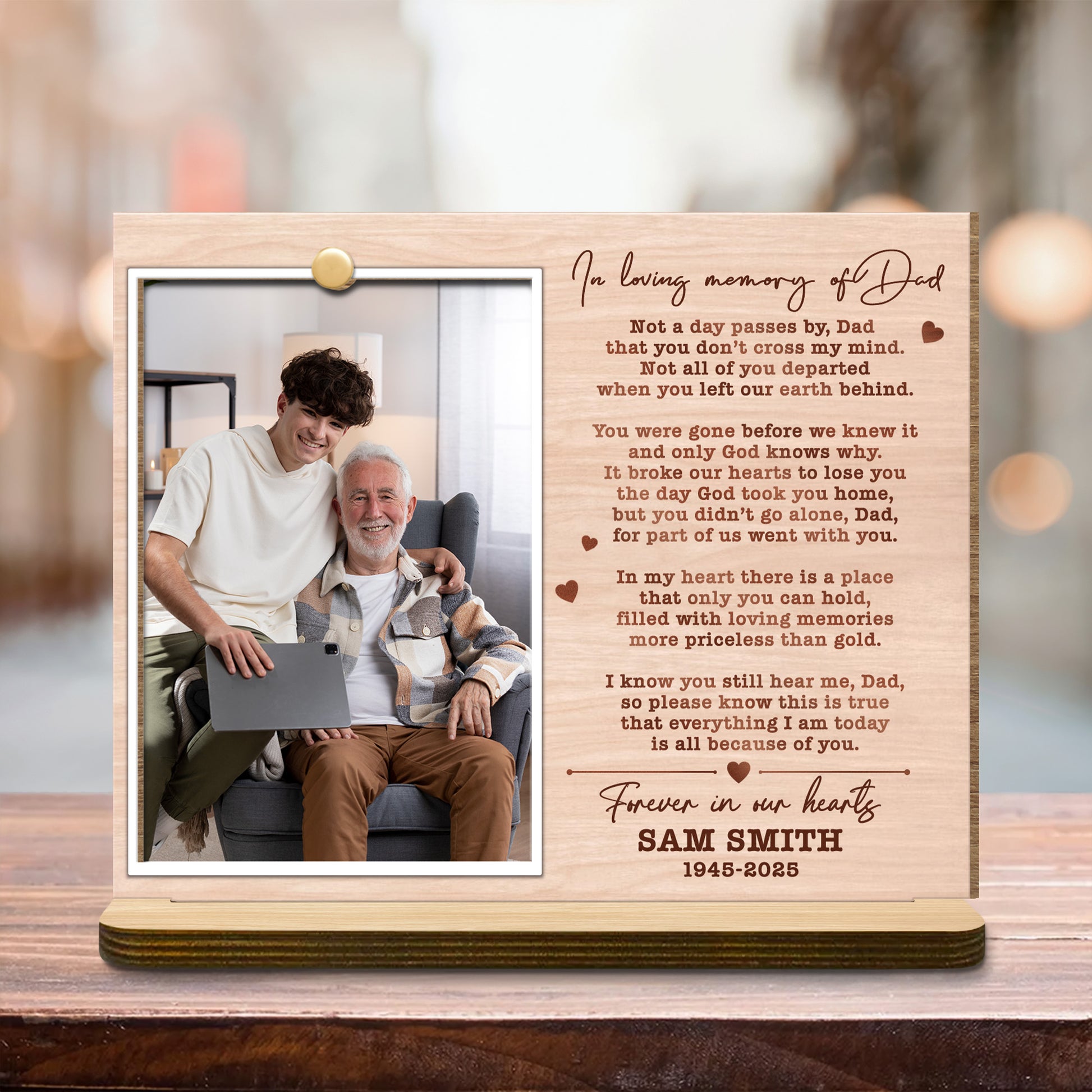 In Loving Memory Of Dad, Heart And Wooden Frame