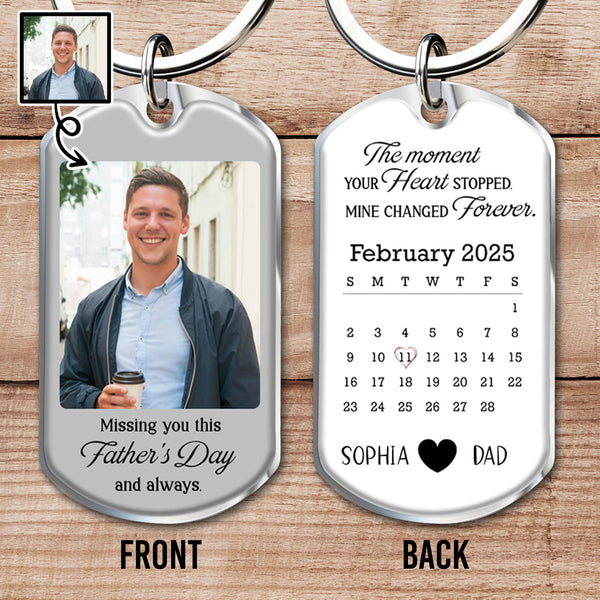 The Moment Your Heart Stopped, Mine Changed Forever, Keychain With Calendar And Heart