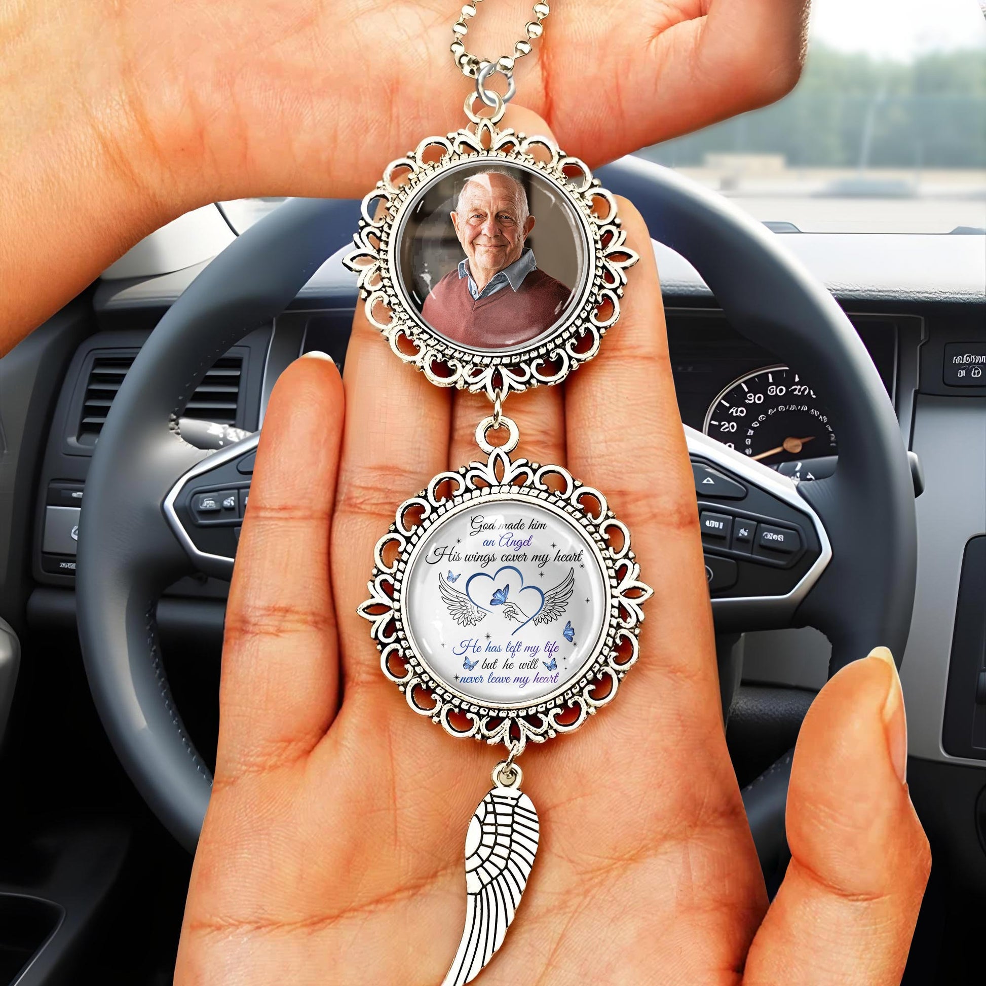 God Made Him, His Wings Caught My Heart, Angel Wing Pendant Charm