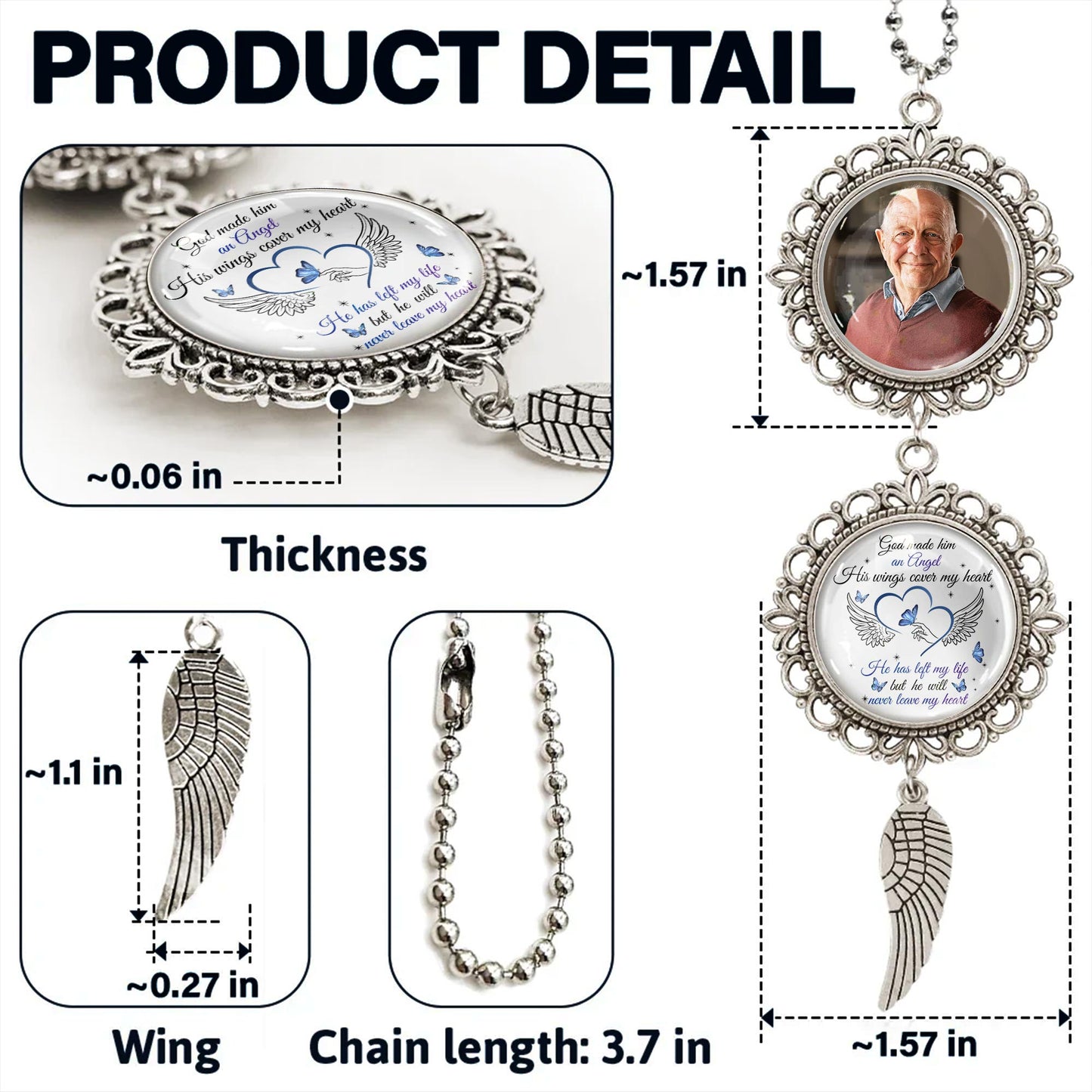 God Made Him, His Wings Caught My Heart, Angel Wing Pendant Charm