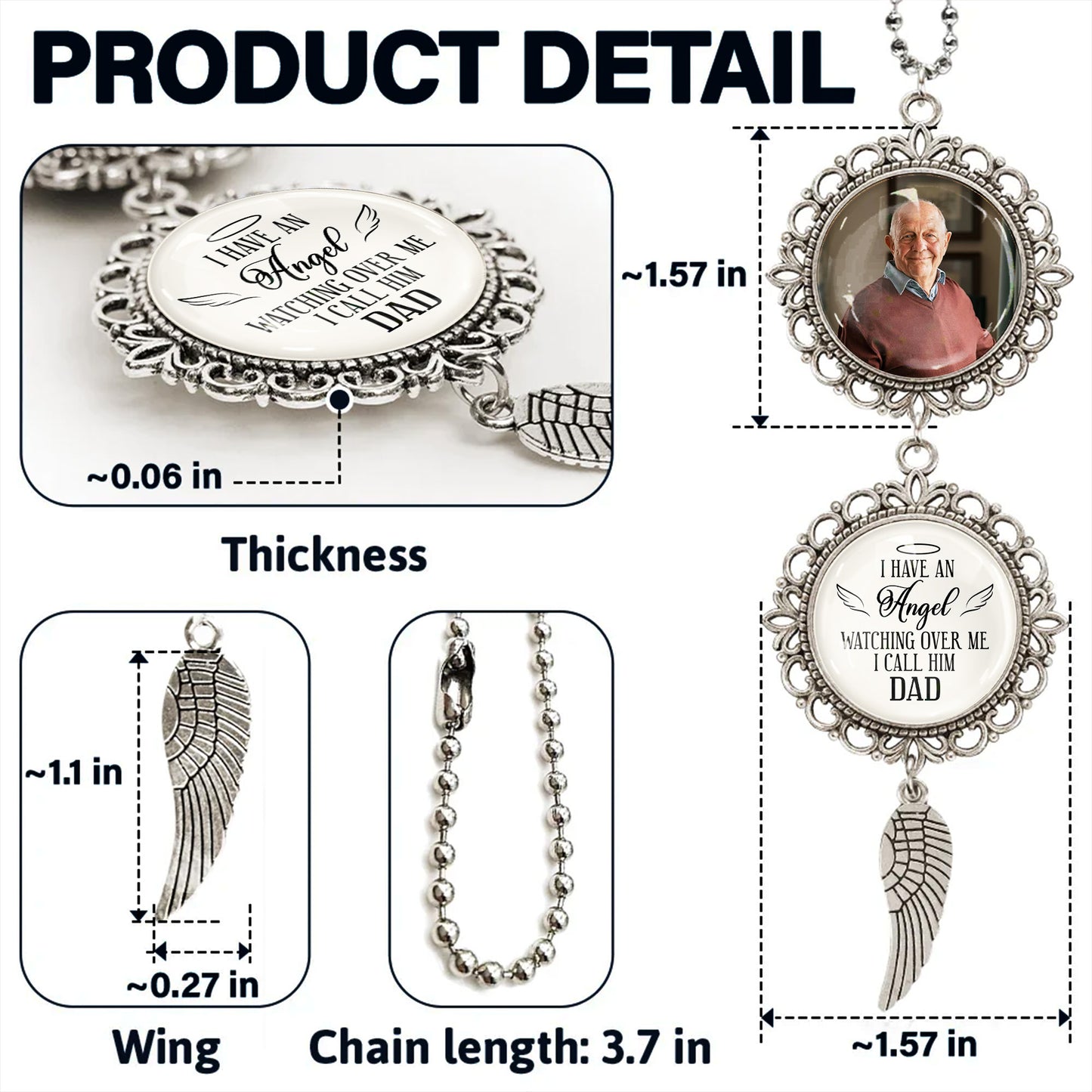 Tengo un ángel que me cuida. Lo llamo papá. Adorno colgante personalizado con alas de ángel y dije colgante. HME205_PECHA