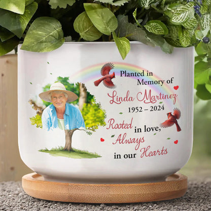 Planted In Memory Of Linda Martinez, Rooted In Love, Always In Our Hearts, Tree and Cardinals