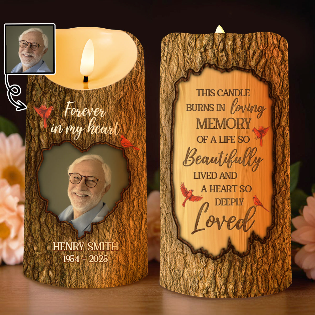 In Loving Memory Heart And Leaves Candle