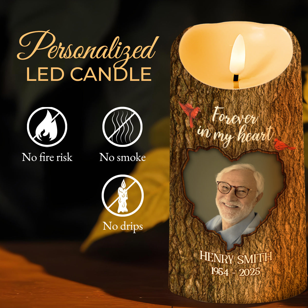 In Loving Memory Heart And Leaves Candle