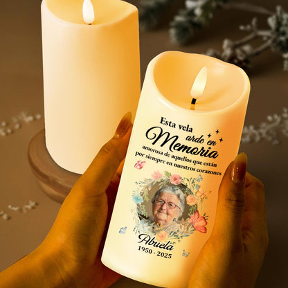 Esta Vela Arde En Memoria Amorosa Candle With Flowers and Butterflies