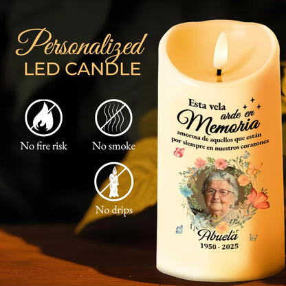 Esta Vela Arde En Memoria Amorosa Candle With Flowers and Butterflies