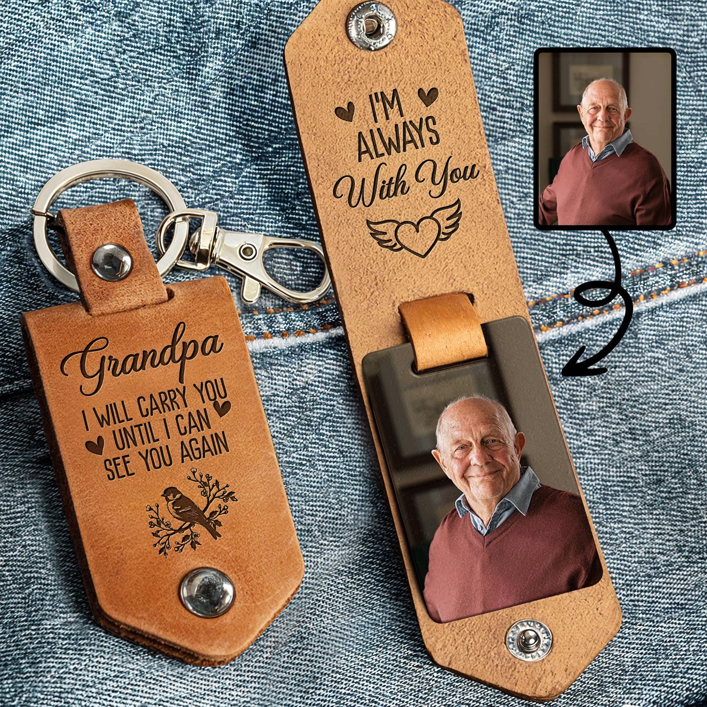 Grandpa, I Will Carry You Until I Can See You Again, Heart, Wings, And Bird