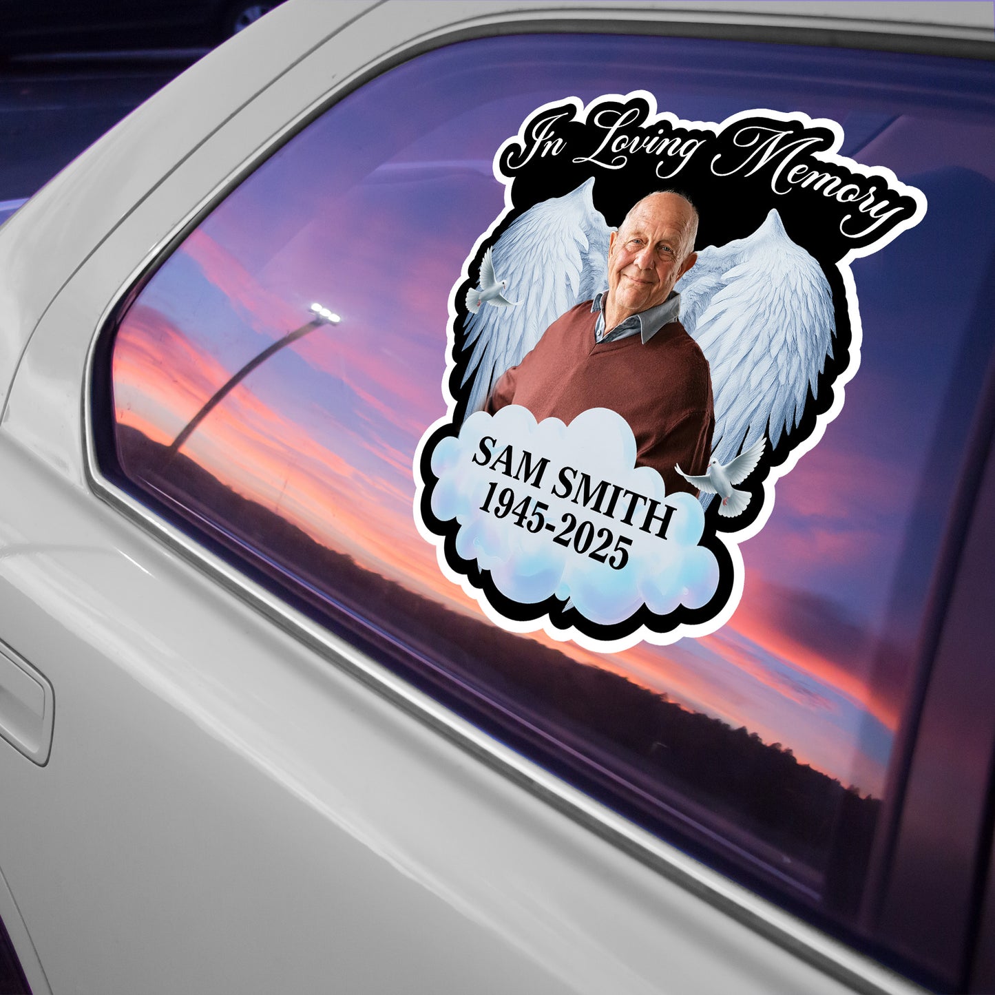 In Loving Memory With Wings and Clouds