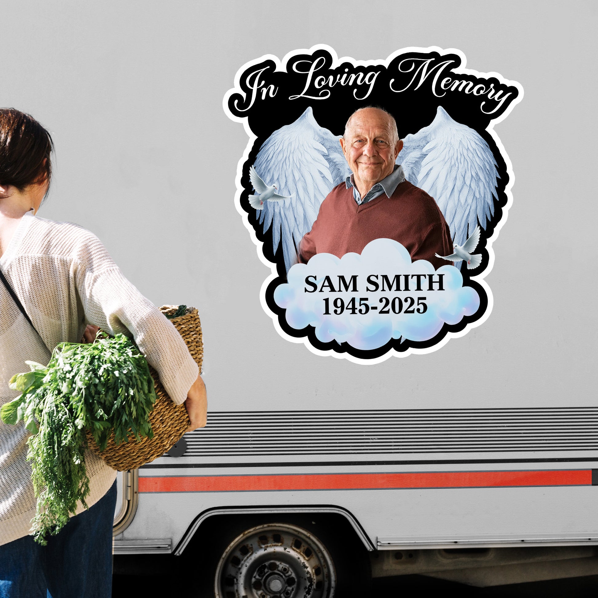 In Loving Memory With Wings and Clouds