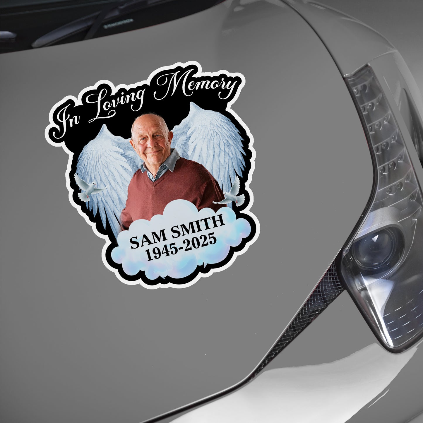 In Loving Memory With Wings and Clouds