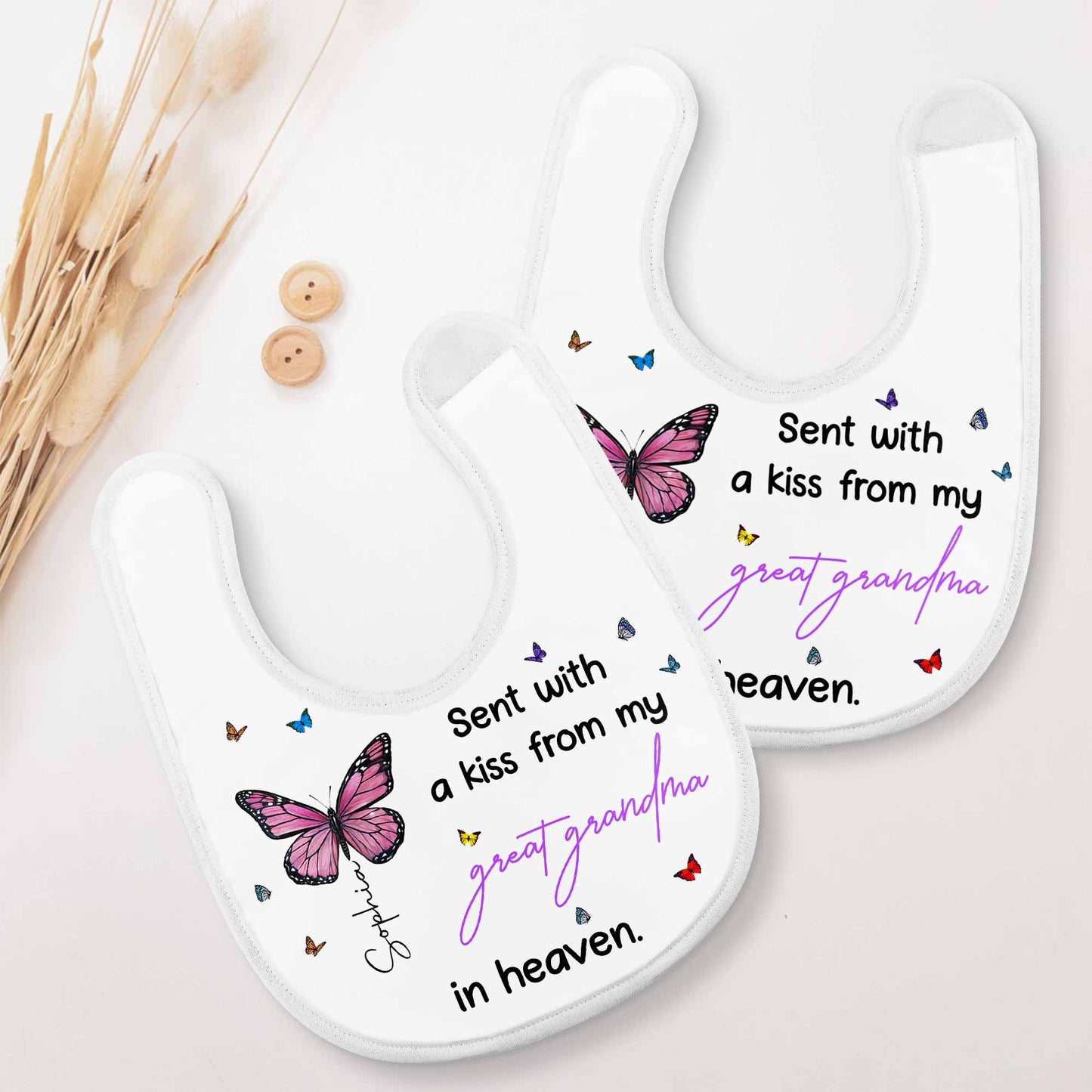 Sent With A Kiss From Great Grandma, Butterflies Design