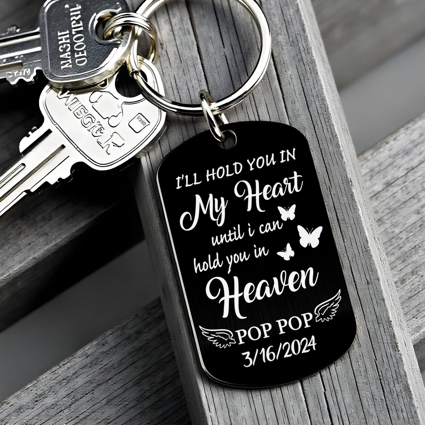 Hold You In My Heart, Butterflies And Wings - Personalized Stainless Steel Keychain - HME227_KCX