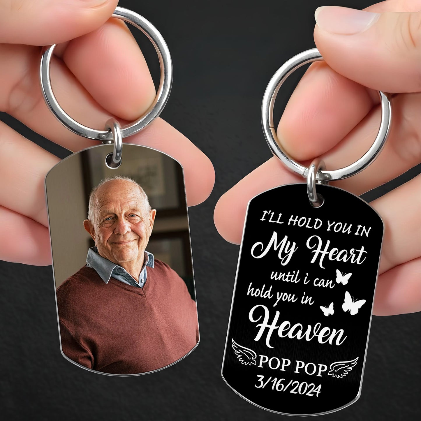 Hold You In My Heart, Butterflies And Wings - Personalized Stainless Steel Keychain - HME227_KCX