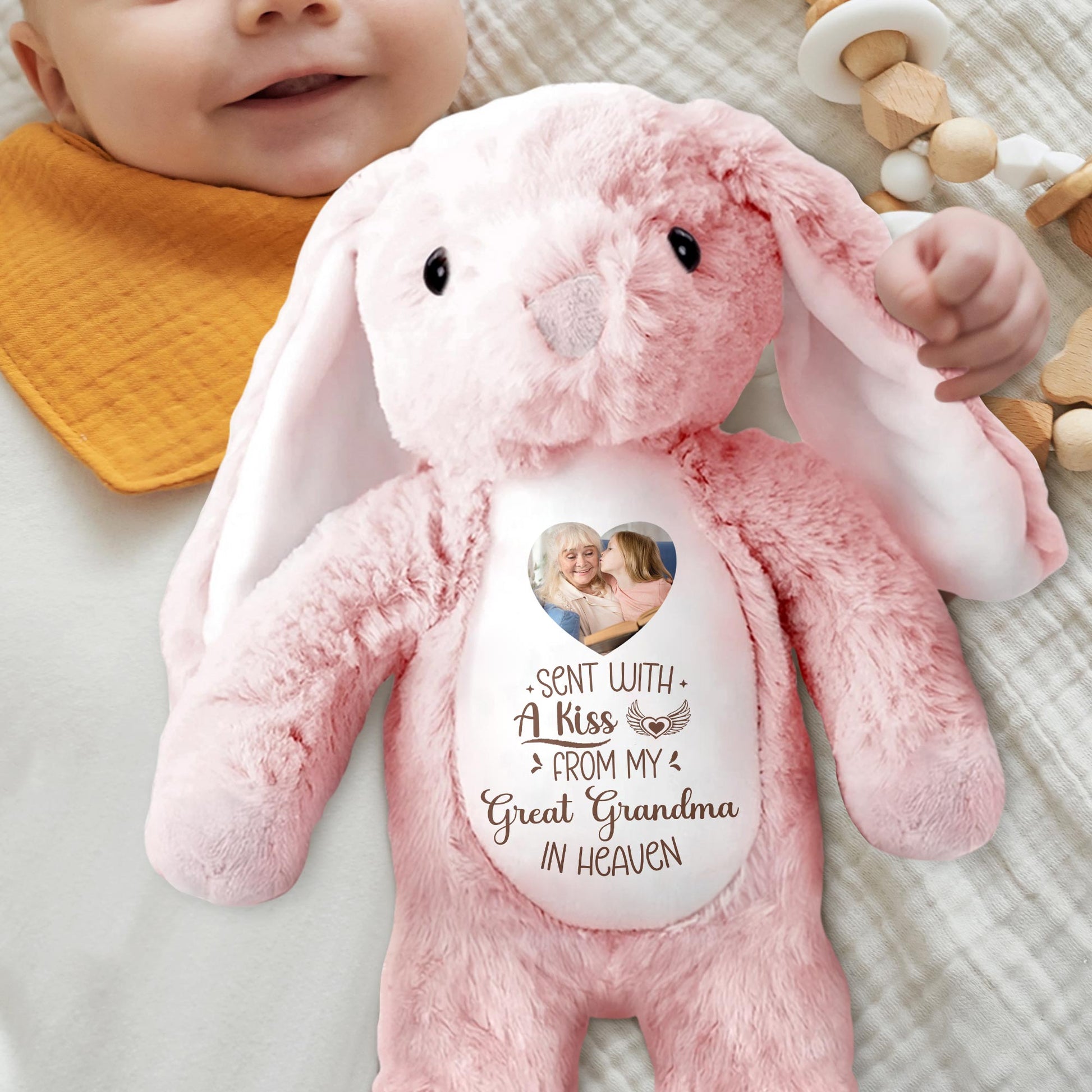 Sent With A Kiss From Great Grandma In Heaven, Stuffed Bunny With Photo Insert