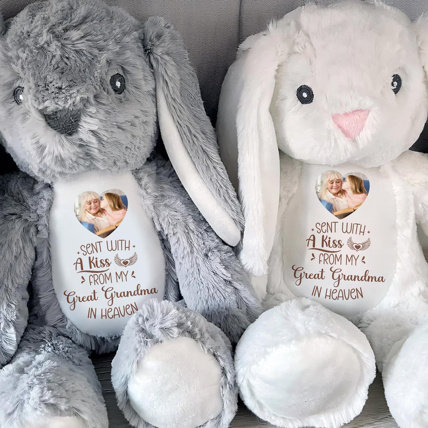 Sent With A Kiss From Great Grandma In Heaven, Stuffed Bunny With Photo Insert