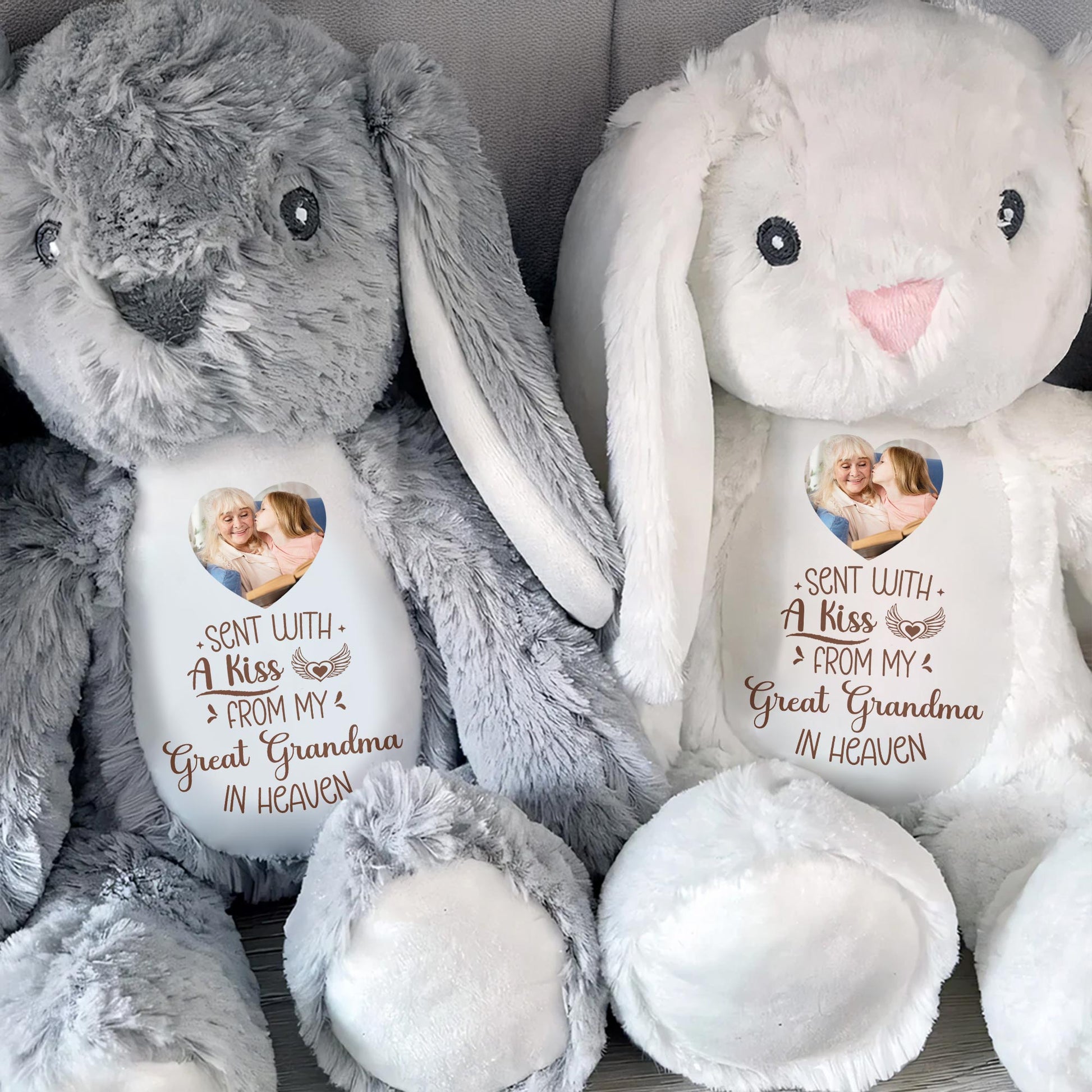 Sent With A Kiss From Great Grandma In Heaven, Stuffed Bunny With Photo Insert
