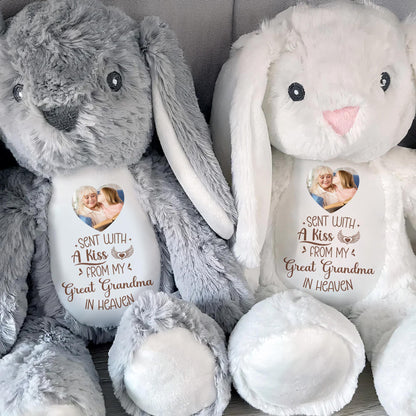 Sent With A Kiss From Great Grandma In Heaven, Stuffed Bunny With Photo Insert