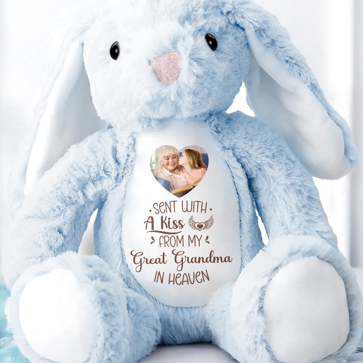 Sent With A Kiss From Great Grandma In Heaven, Stuffed Bunny With Photo Insert