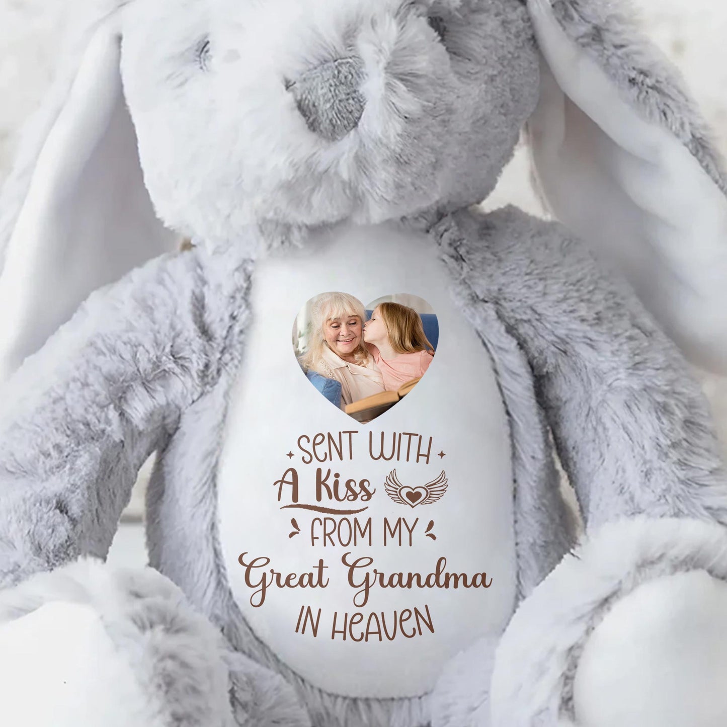 Sent With A Kiss From Great Grandma In Heaven, Stuffed Bunny With Photo Insert