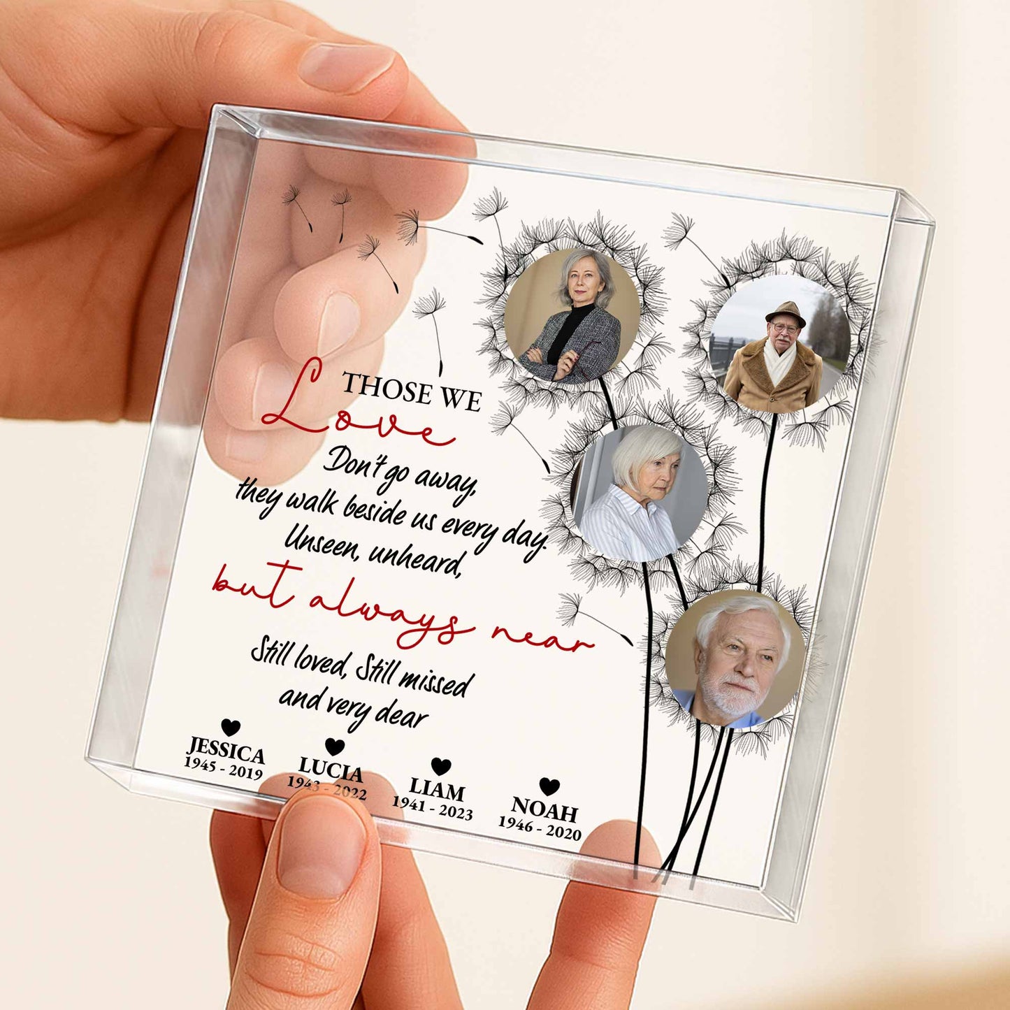 Those We Love Don’t Go Away, Memorial Dandelion Heart Design