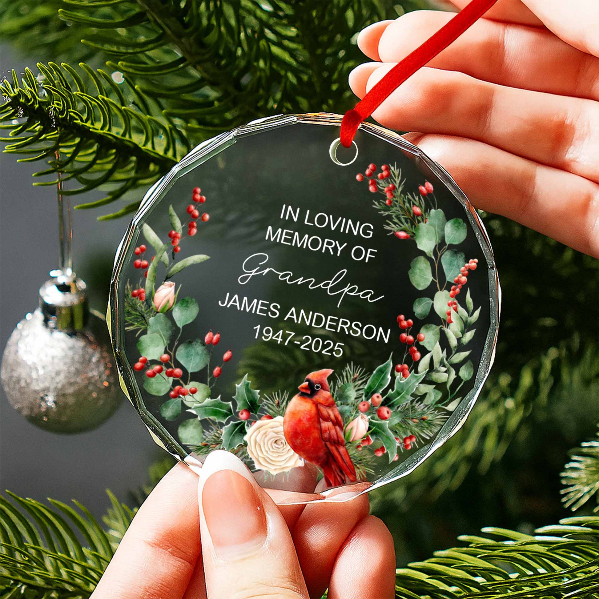 In Loving Memory Of Grandpa, Cardinal And Berries Ornament