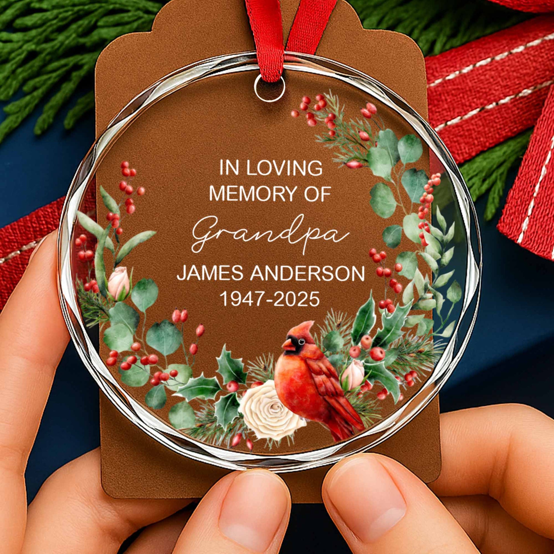 In Loving Memory Of Grandpa, Cardinal And Berries Ornament