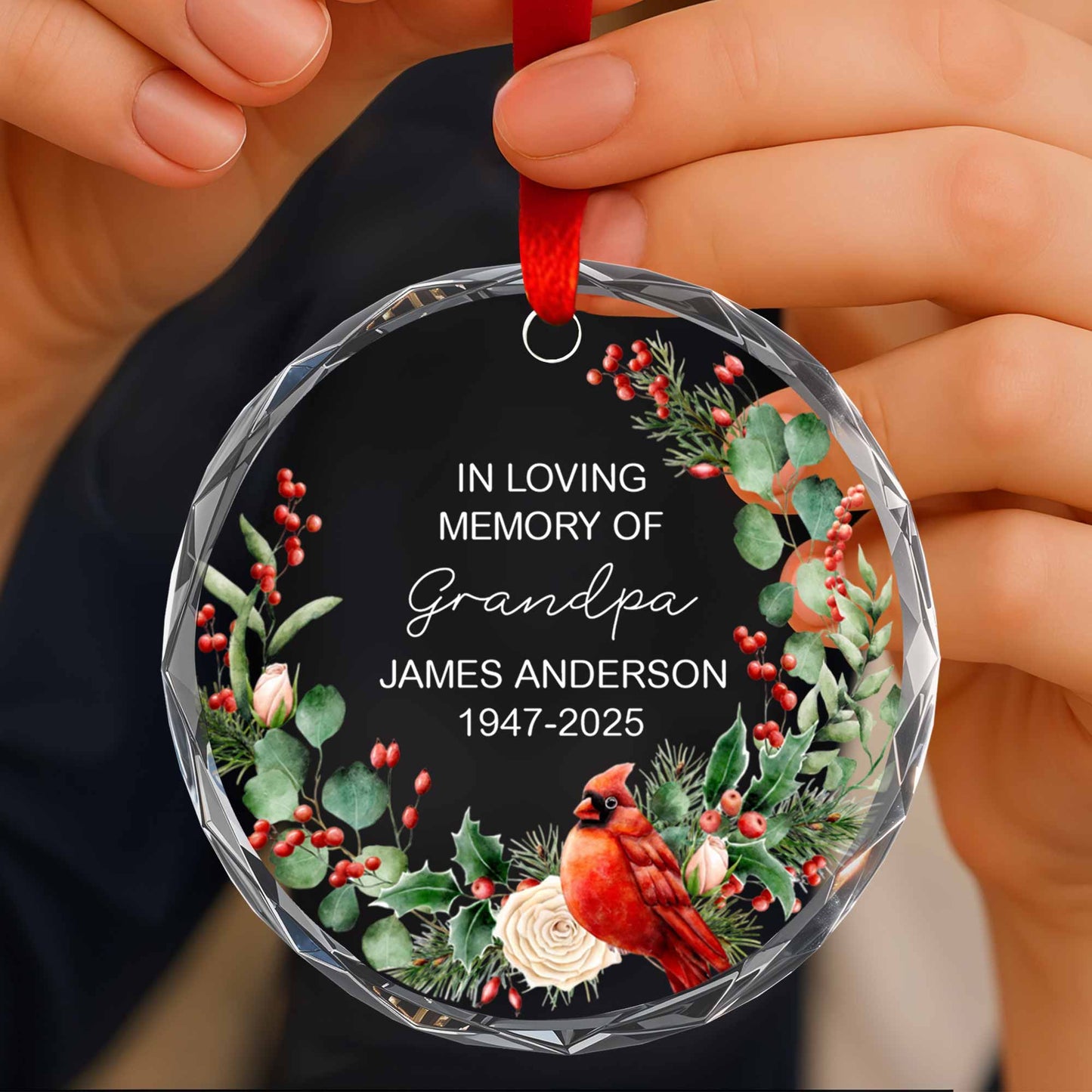In Loving Memory Of Grandpa, Cardinal And Berries Ornament