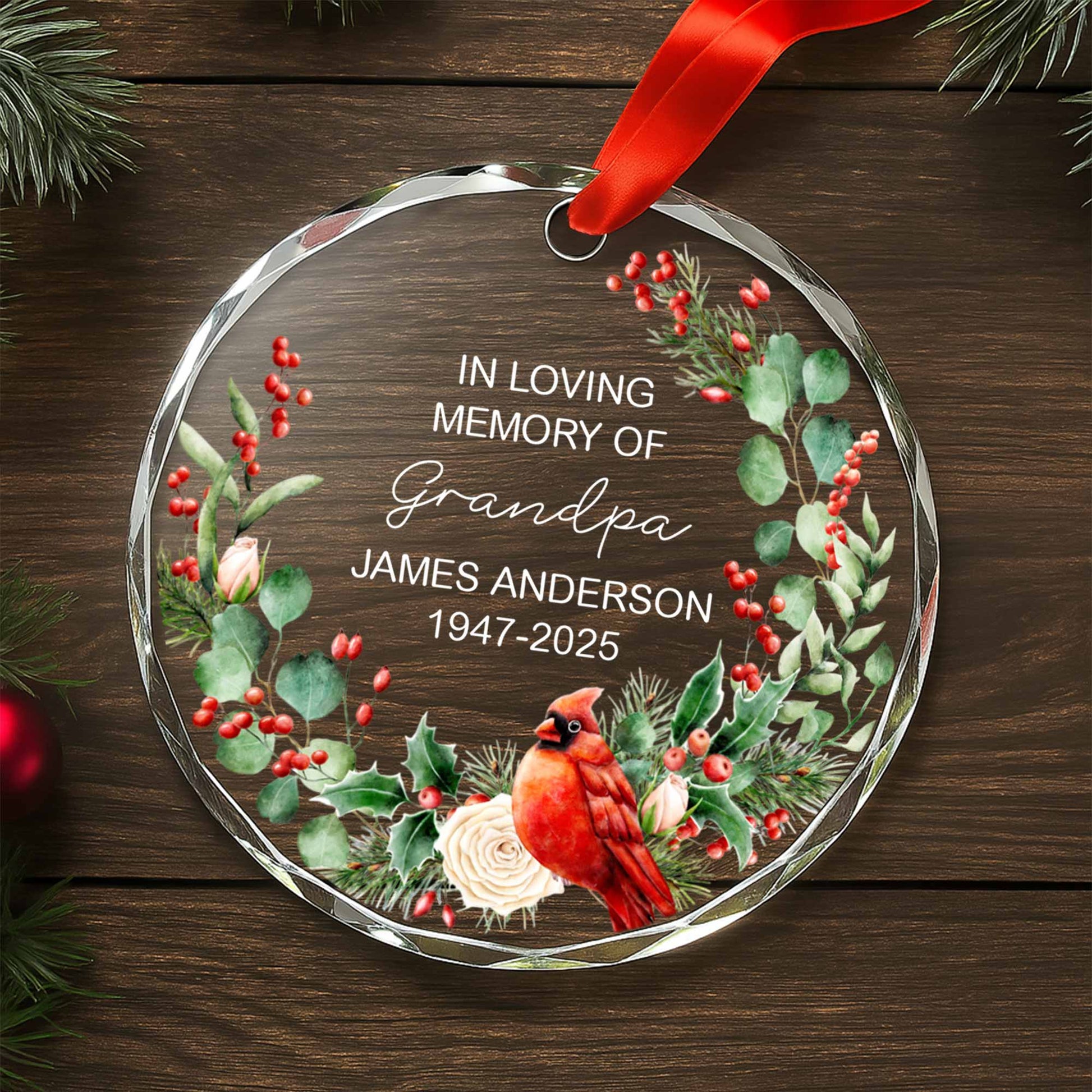 In Loving Memory Of Grandpa, Cardinal And Berries Ornament